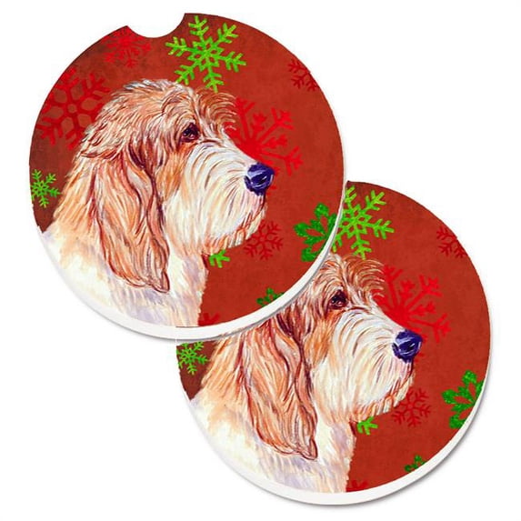 Petit Basset Griffon Vendeen Red & Green Snowflake Christmas Set of 2 Cup Holder Car Coaster
