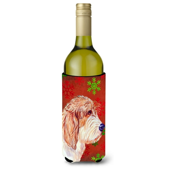 Petit Basset Griffon Vendeen Red Green Snowflake Christmas Wine Bottle Hugger