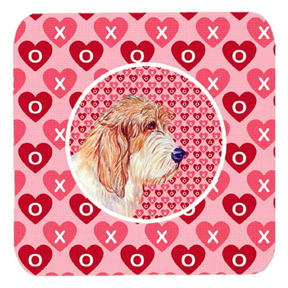 Petit Basset Griffon Vendeen Valentines Love and Hearts Foam Coasters, Set - 4