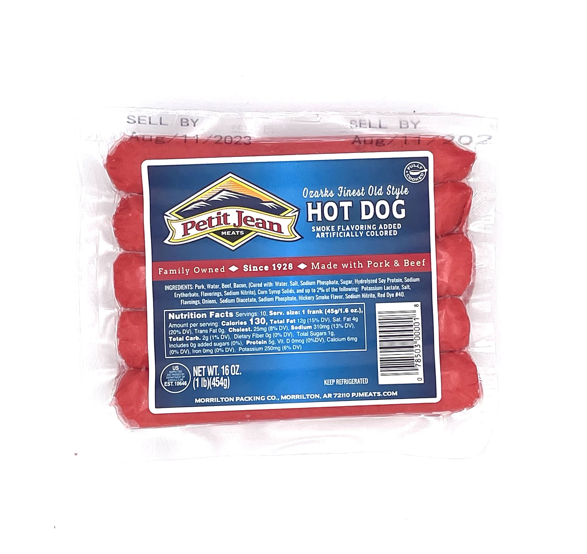 Petit Jean Meats Old Style Pork and Beef Hot Dog, 5 g Protein per