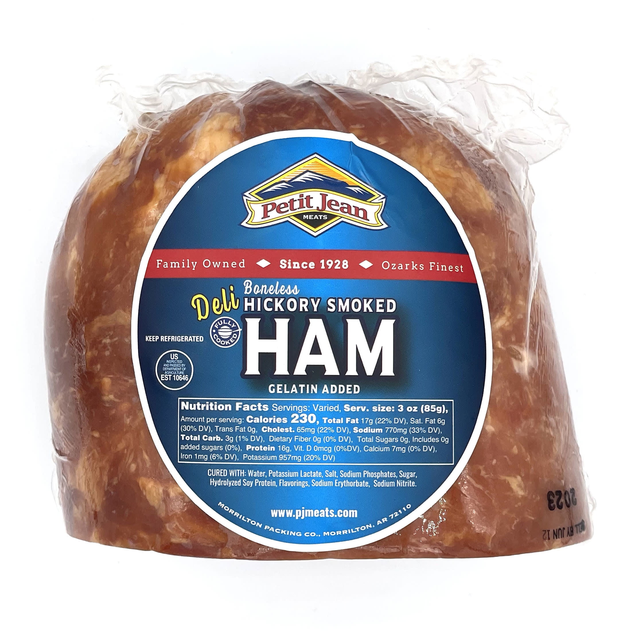 Petit Jean Smoked Pork Ham, Fully Cooked, Lunch Meat, Deli Sliced