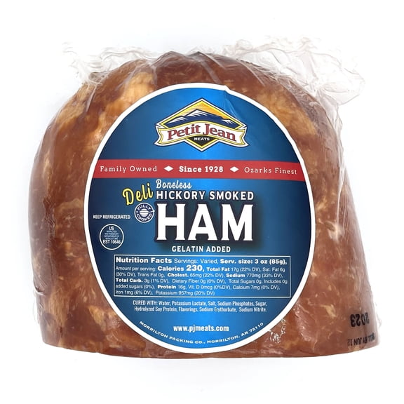 Petit Jean Smoked Pork Ham, Fully Cooked, Lunch Meat, Deli Sliced