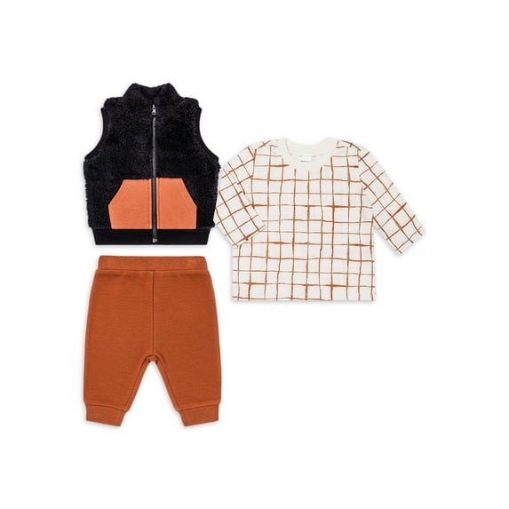 Petit Lem Baby Boy 3 PC Sherpa Vest Set (3M-24M)
