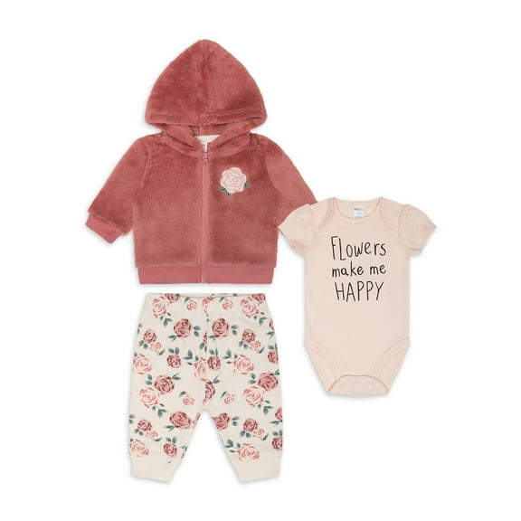 Petit Lem Baby Girl 3 PC Plush Hoodie Set (3M-12M)