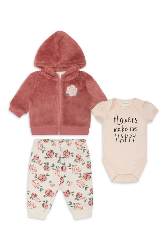 Baby Girl 3 PC Plush Hoodie Set (3M-12M)