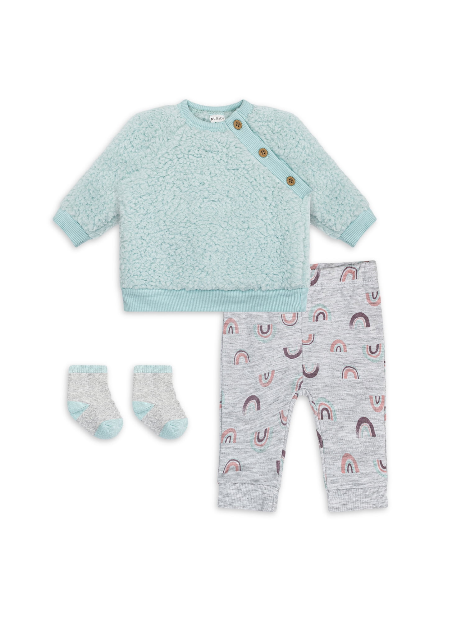 Petit Lem Baby Girl 3 PC Sherpa Popover Set (3M-24M