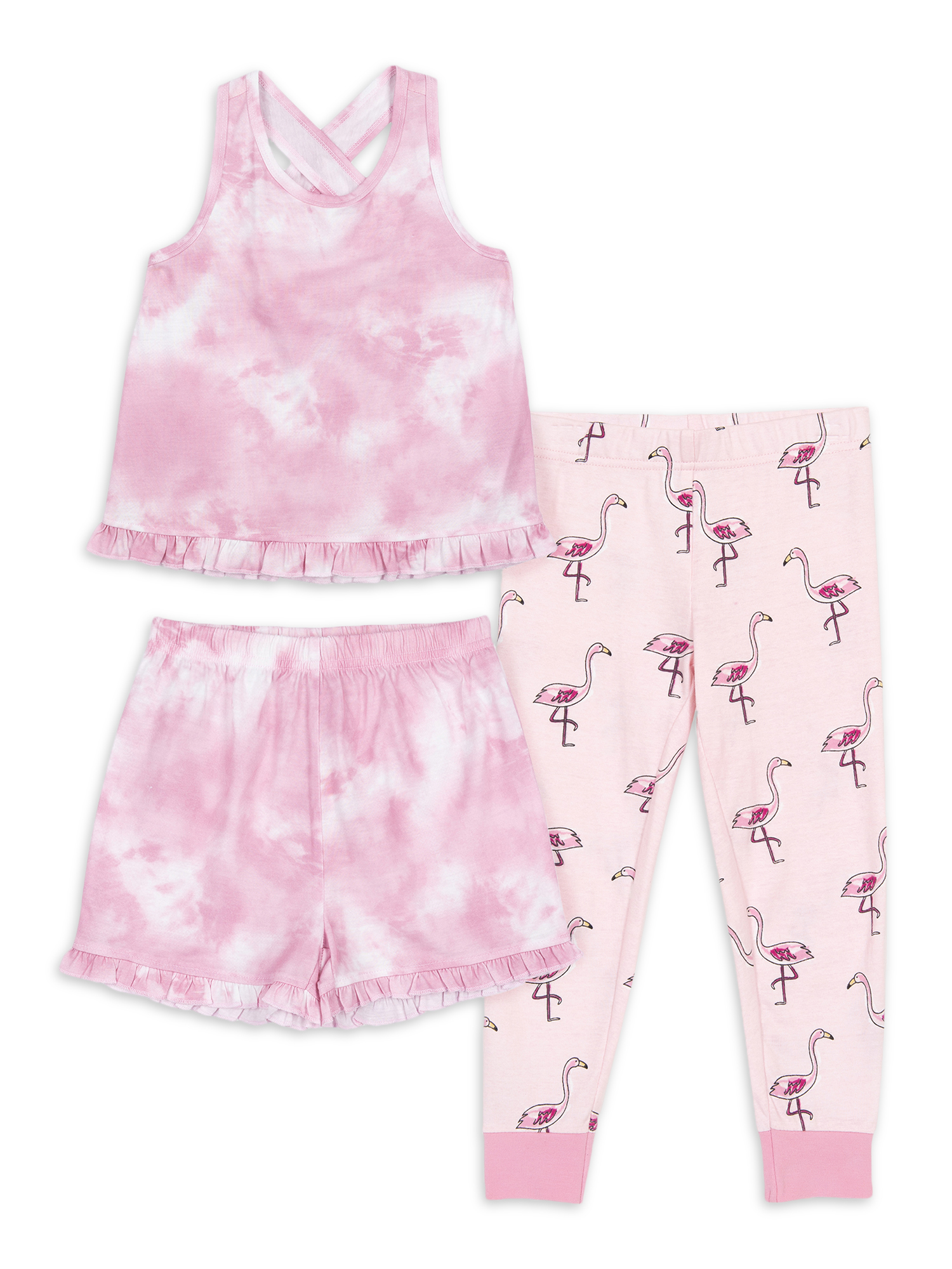 Petit Lem Girls Ruffle Tank, Short & Pant 3 Piece Pajama Sleep Set
