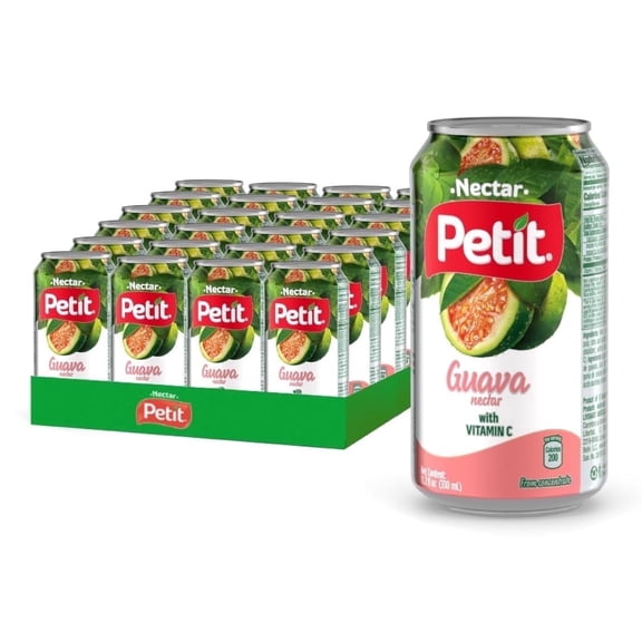 Petit Guava Nectar, 330 ml Cans (Pack of 24) Refreshing Tropical Fruit Juice Beverage