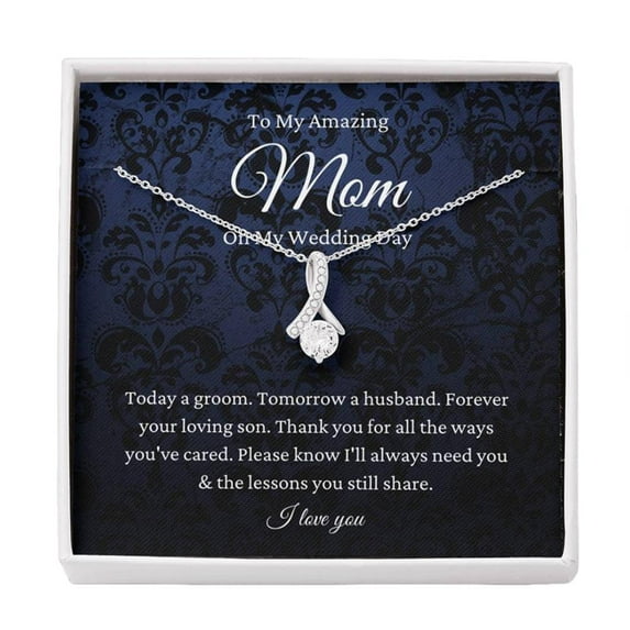 Petit Ribbon, Mother Of The Groom Gift From Son To Mom Wedding Gift From Son Wedding Gift From Groom Mom Necklace Wedding Gift From Son, Necklaces with Meaningful Messages Card Inside