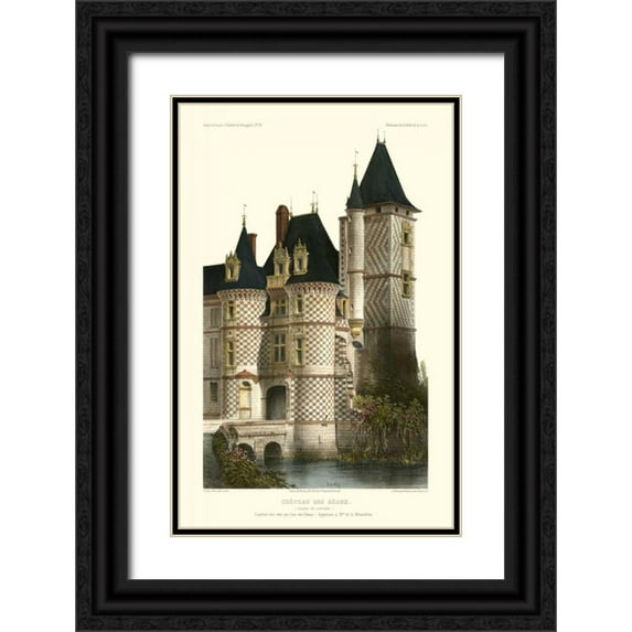 Petit, Victor 10x14 Black Ornate Wood Framed with Double Matting Museum Art Print Titled - French Chateaux in Blue II