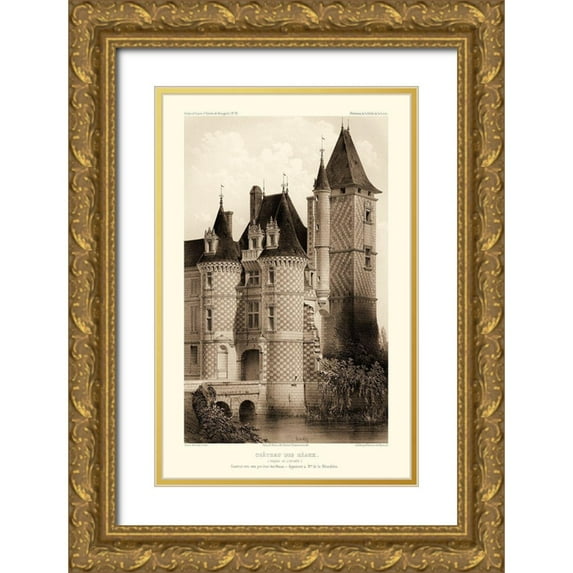 Petit, Victor 17x24 Gold Ornate Wood Framed with Double Matting Museum Art Print Titled - Sepia Chateaux VII