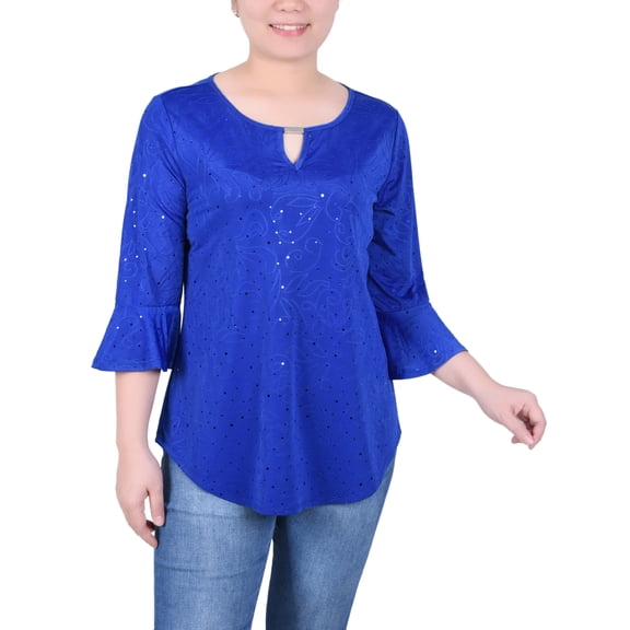 Petite 3/4 Bell Sleeve Top With Hardware