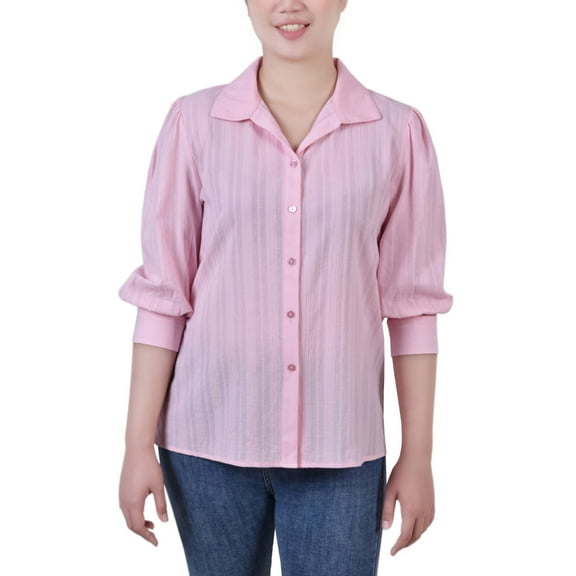 Petite 3/4 Puff Sleeve Cotton Jacquard Blouse Pink PM