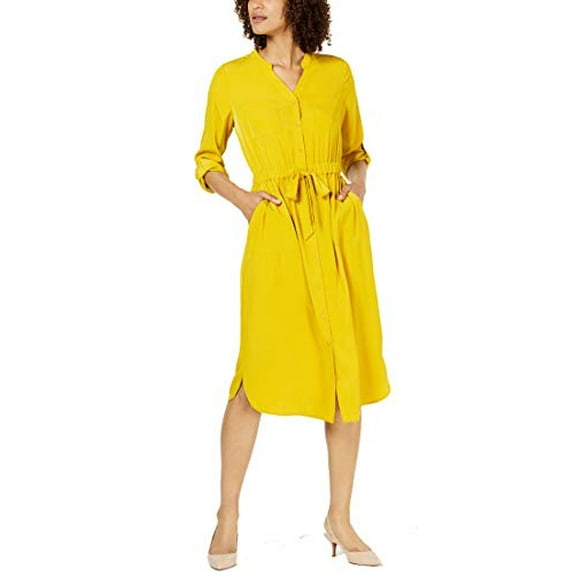 Petite 3/4-Sleeve Belted Shirtdress  Gold Sun 2P