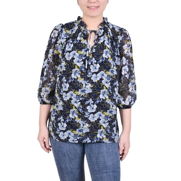 Petite 3/4 Sleeve Chiffon Blouse