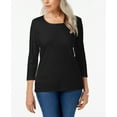 thumbnail image 1 of Petite 3/4 Sleeve Cotton Scoop-Neck Top Deep Black PP/PXS, 1 of 1