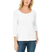 KAREN SCOTT Petite 3/4 Sleeve Cotton Scoop-Neck Top White Beige 44