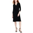 thumbnail image 1 of Petite 3/4-Sleeve Faux-Wrap Dress Solid Black PM, 1 of 1
