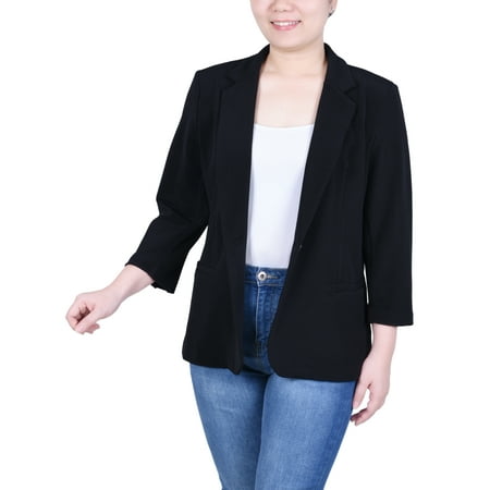 Petite 3/4 Sleeve Heavy Jacquard Knit Jacket