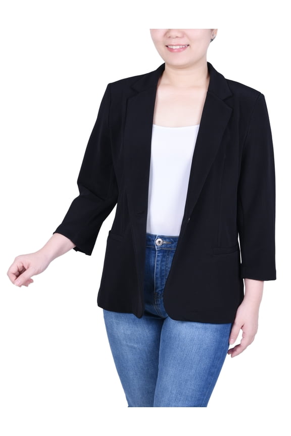 Petite 3/4 Sleeve Heavy Jacquard Knit Jacket