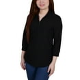 thumbnail image 1 of Petite 3/4 Sleeve Honeycomb Half Zip Top Black PM, 1 of 1