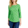 thumbnail image 1 of Petite 3/4-Sleeve Iconic Dot Print Top Atlantis Green Combo PXXS, 1 of 1