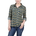 thumbnail image 1 of Petite 3/4 Sleeve Roll Tab Notch Collar Blouse Deep Teal Banana Cube PXL, 1 of 1