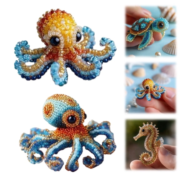 Petite 3D Beaded Animal Craft Kit, Marine Life DIY Beading Kit, Handmade 3D Ornament, Beginner-Friendly Kit with Step-by-Step Guide (2 PCS)