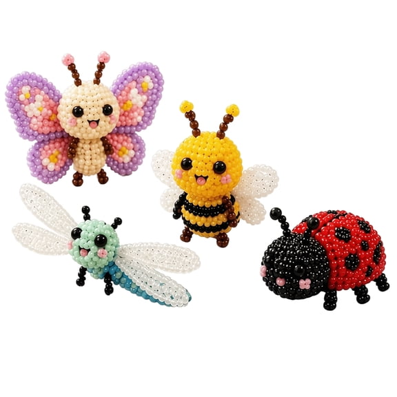 Petite 3D Beaded Animals DIY Kit, 2.32.30.78in Tiny 3D Beaded Animals Craft Kit, Butterfly Bee Ladybug Dragonfly, Beginner Friendly Handmade Beaded Toy Kit