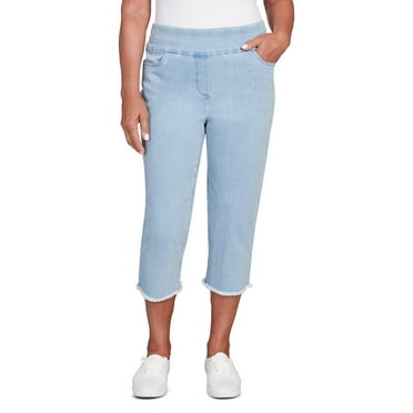 Alfred Dunner Womens Petite Denim Fringe Capri Pant