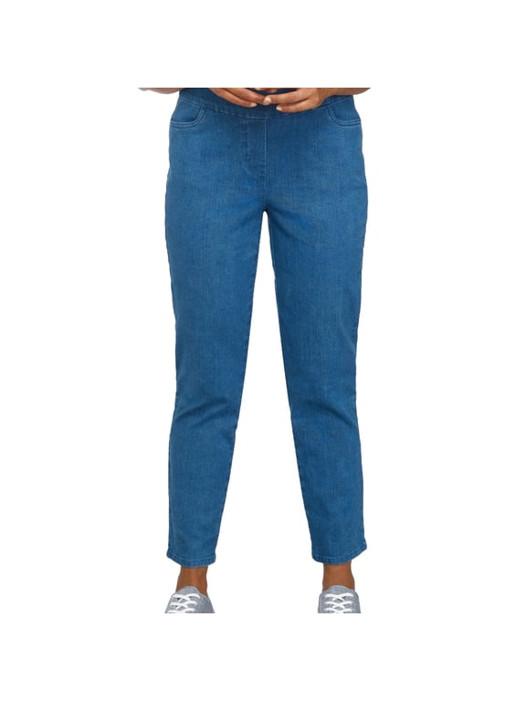 Womens Mid Rise Modern Fit Straight Leg Jeans, Blue, Petite, 18P