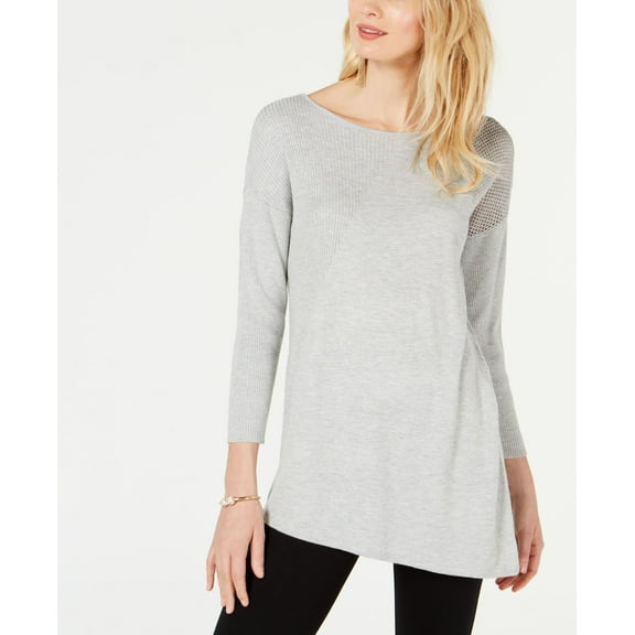 Petite Asymmetric Mixed Knit Sweater Heatherr Belle Grey PXS