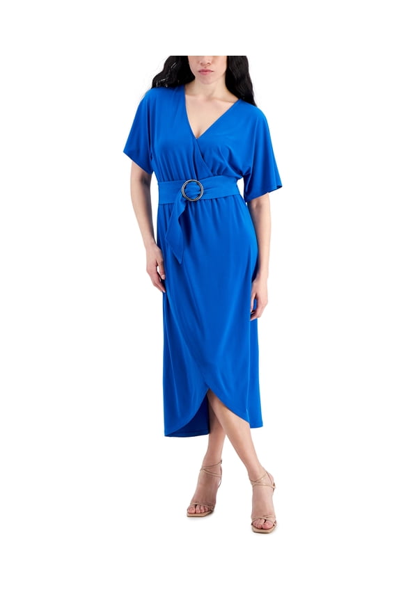 Petite Belted Faux-Wrap Midi Dress vibrant blue PS