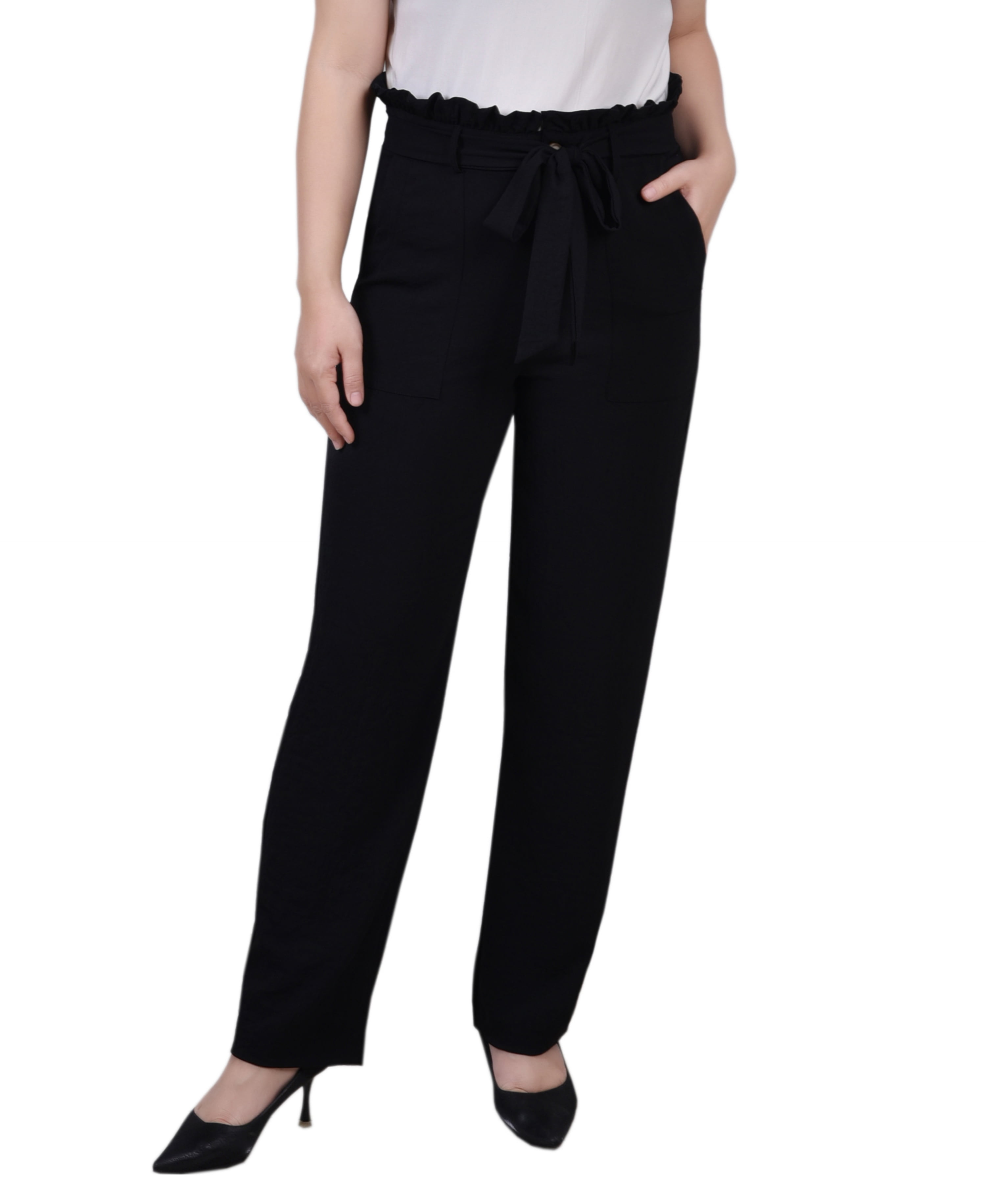 Petite Belted Paper Bag Waist Pants Black PXL Walmart