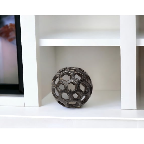 Petite Black Metal Hollow Orb Sculpture
