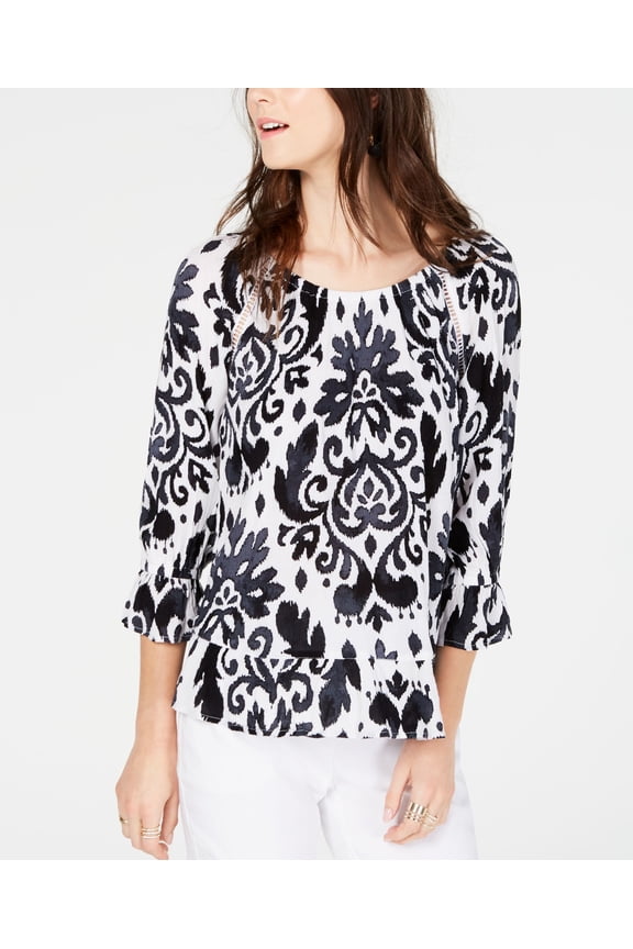 Petite Blouson Sleeve Peasant Top Harmonic Print PXS