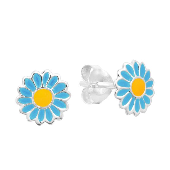 Petite Blue Sunflower .925 Silver Stud Earrings