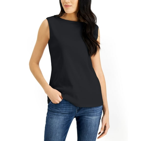 Petite Boat-Neck Tank Top Deep Black PP