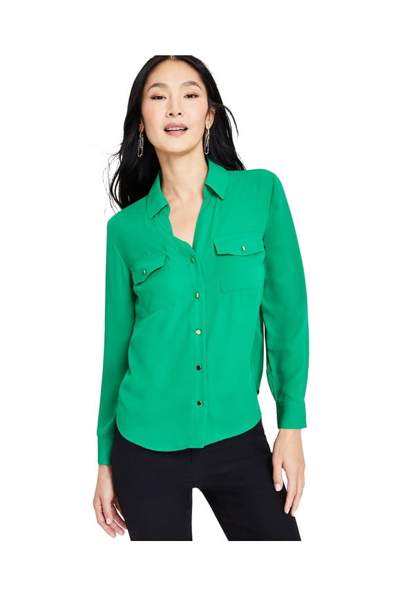 Petite Button-Front Blouse Bright Pine PL