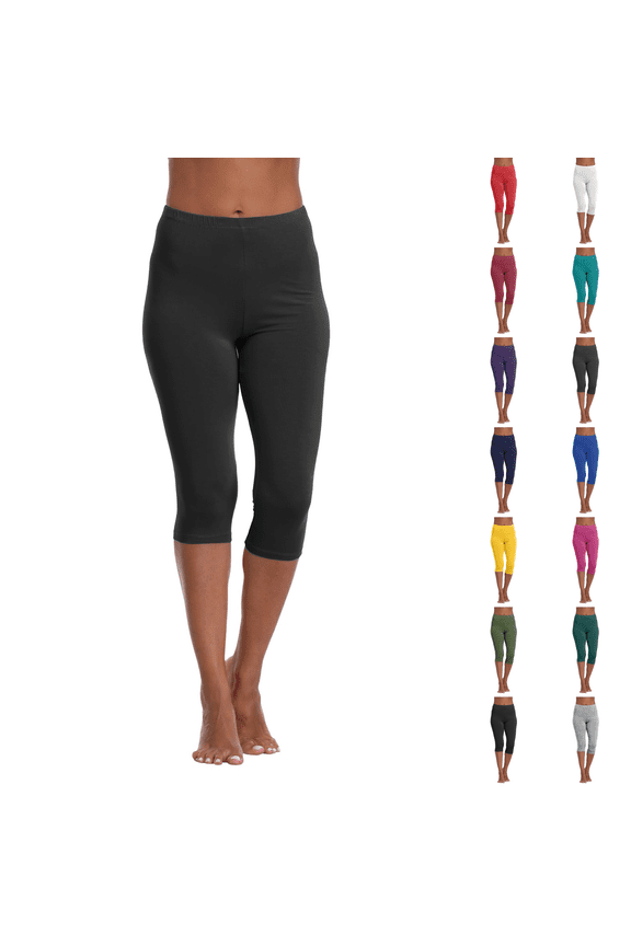 Petite Capri Leggings for Women Lightweight Pull On Elastic Waist Tummy Control Soft Crop Leggings 3/4 Stretch Yoga Pants Black S