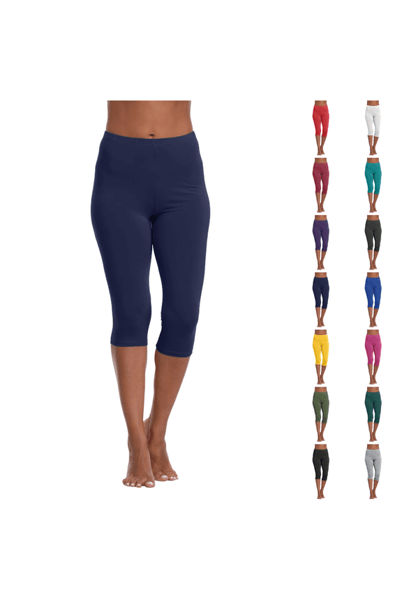 Petite Capri Leggings for Women Lightweight Pull On Elastic Waist Tummy Control Soft Crop Leggings 3/4 Stretch Yoga Pants Navy XL