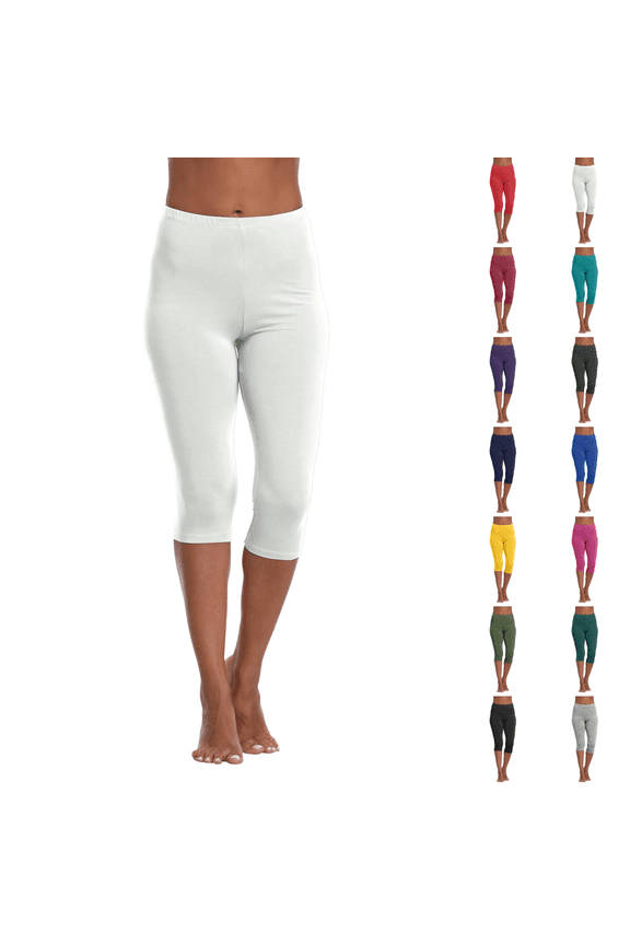 Petite Capri Leggings for Women Lightweight Pull On Elastic Waist Tummy Control Soft Crop Leggings 3/4 Stretch Yoga Pants White S