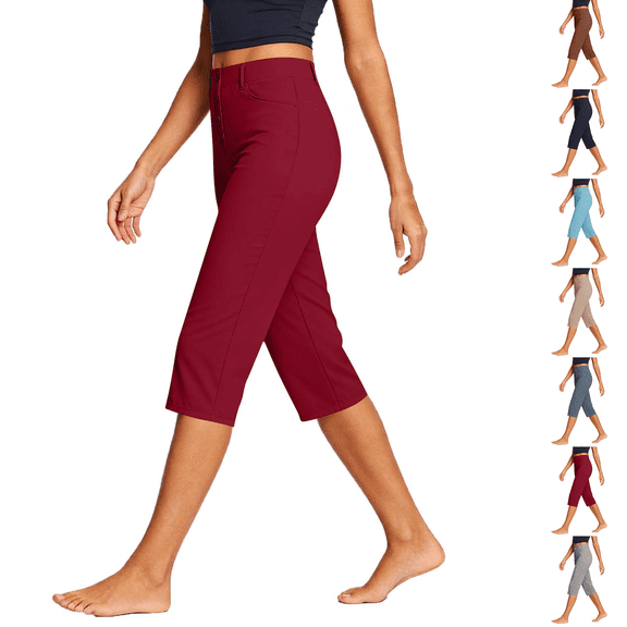 Petite Capri Pants Womens High Waist Slim Fit Side Slit Stretchy Fabric 2026 Summer Business Casual Work Dress Trousers Red 2XL