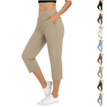 thumbnail image 1 of Petite Capri Pants for Women High Waist Pull on Workout Yoga Pants with Pockets Tummy Control Leggings Crop Straight Athletic Trouser Beige XL, 1 of 8