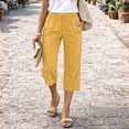 thumbnail image 1 of Petite Capris Pants for Women Cotton Linen Casual Summer Straight Wide Leg Loose Drawstring Elastic Waist Cropped Trouser Yellow M, 1 of 6