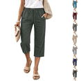 thumbnail image 1 of Petite Capris Pants for Women Summer Casual Loose Pull on Drawstring Elastic High Waist Straight 2026 Lounge Beach Cropped Trousers Army Green 2XL, 1 of 6