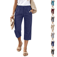thumbnail image 1 of Petite Capris Pants for Women Summer Casual Loose Pull on Drawstring Elastic High Waist Straight 2026 Lounge Beach Cropped Trousers Navy S, 1 of 6
