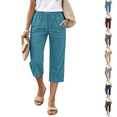 thumbnail image 1 of Petite Capris Pants for Women Summer Casual Loose Pull on Drawstring Elastic High Waist Straight 2026 Lounge Beach Cropped Trousers Sky Blue L, 1 of 6