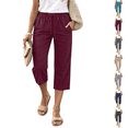 thumbnail image 1 of Petite Capris Pants for Women Summer Casual Loose Pull on Drawstring Elastic High Waist Straight 2026 Lounge Beach Cropped Trousers Wine 2XL, 1 of 6