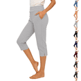 thumbnail image 1 of Petite Capris for Women Petite Length Pull on High Waist Tummy Control Athletic Exercise Yoga Leggings Summer Workout Stretchy Below Knee Long Shorts Jegging with Pockets Light Gray L, 1 of 8